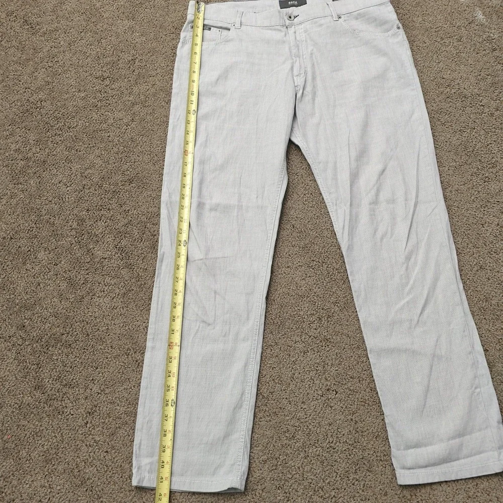 Brax Cooper Regular Fit Pants Mens 38/32‎ Light Grey Cotton Stretch Micro Check